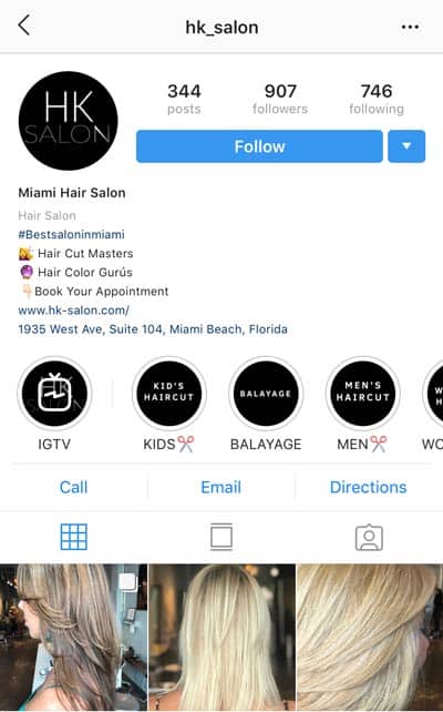 Salon Instagram bio