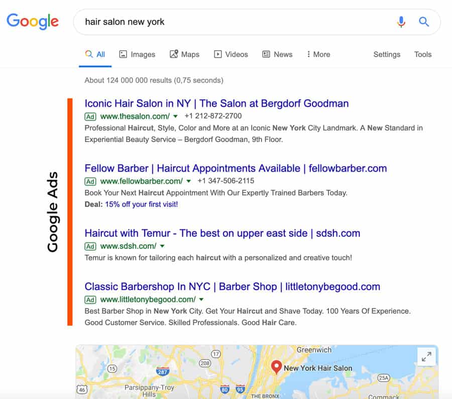 Google advertising for hair salons