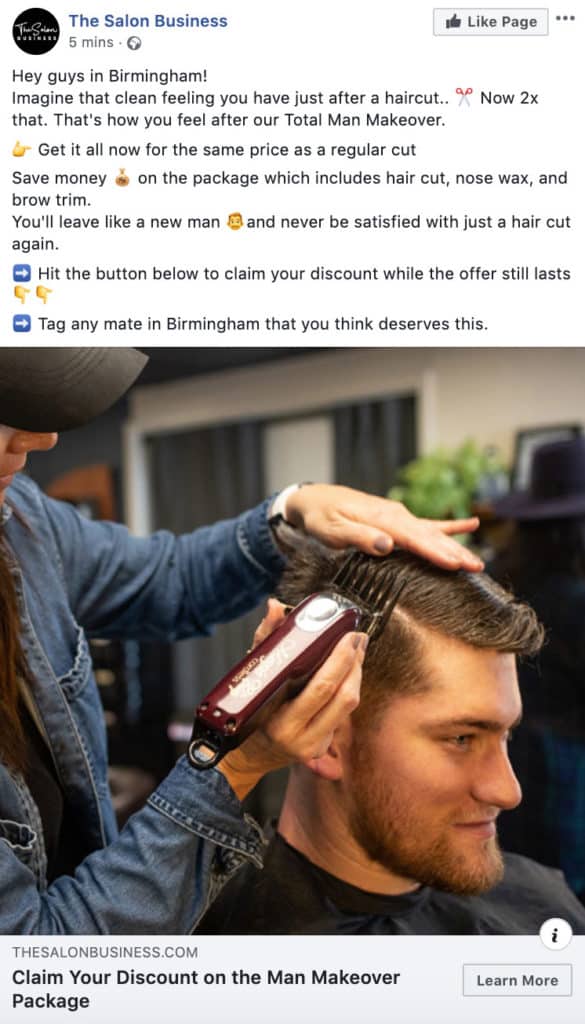 Facebook-Anzeigenbeispiel für Friseursalons