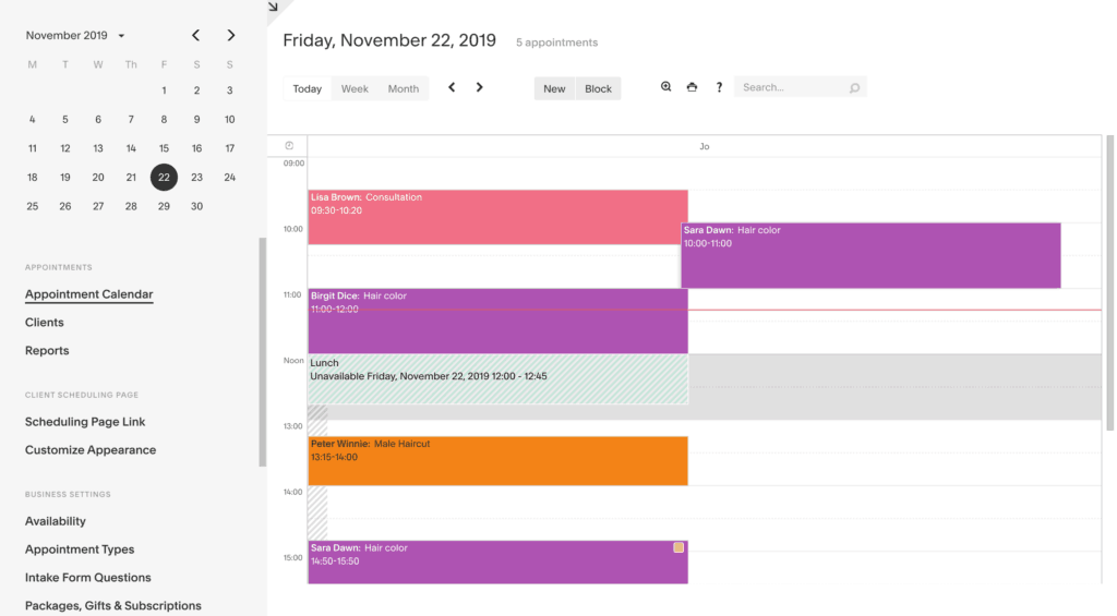 Acuity scheduling calendar