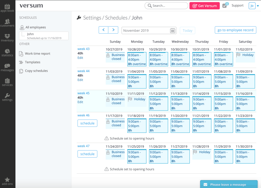 Manage salon employee schedules