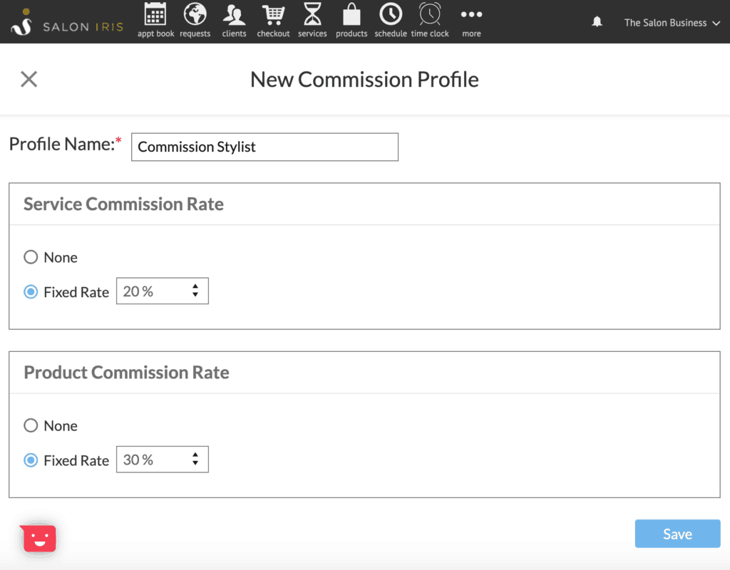 Salon staff commission in Salon Iris