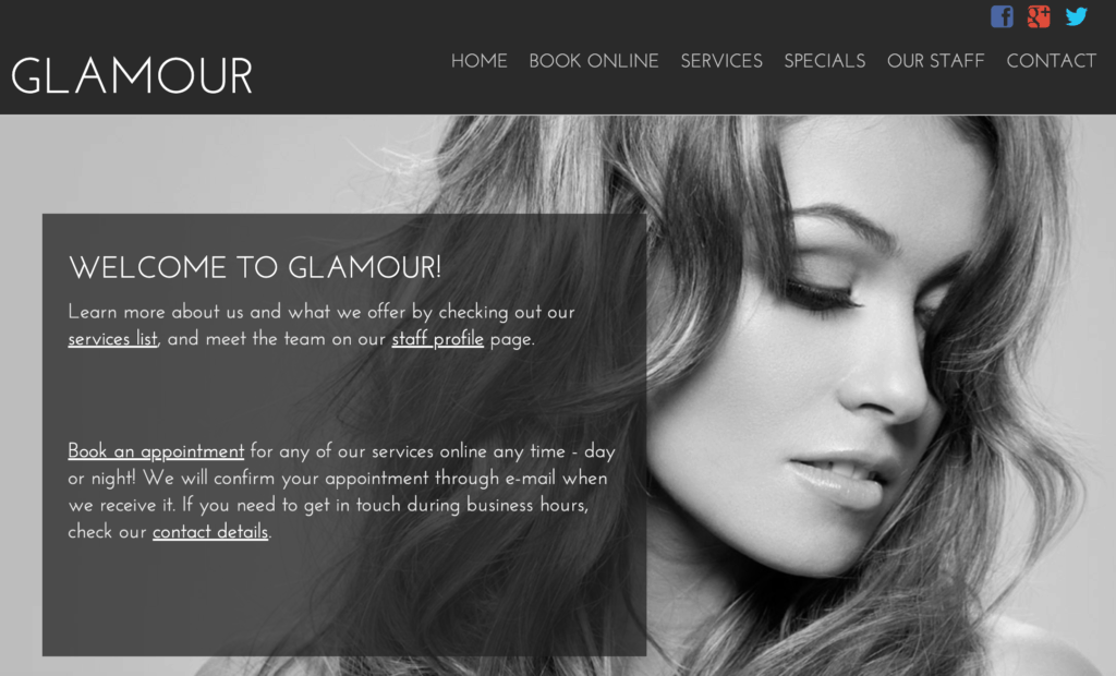 Salon website template from Salon Iris