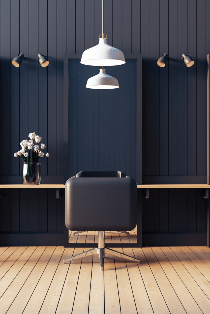 Dark salon design and decor