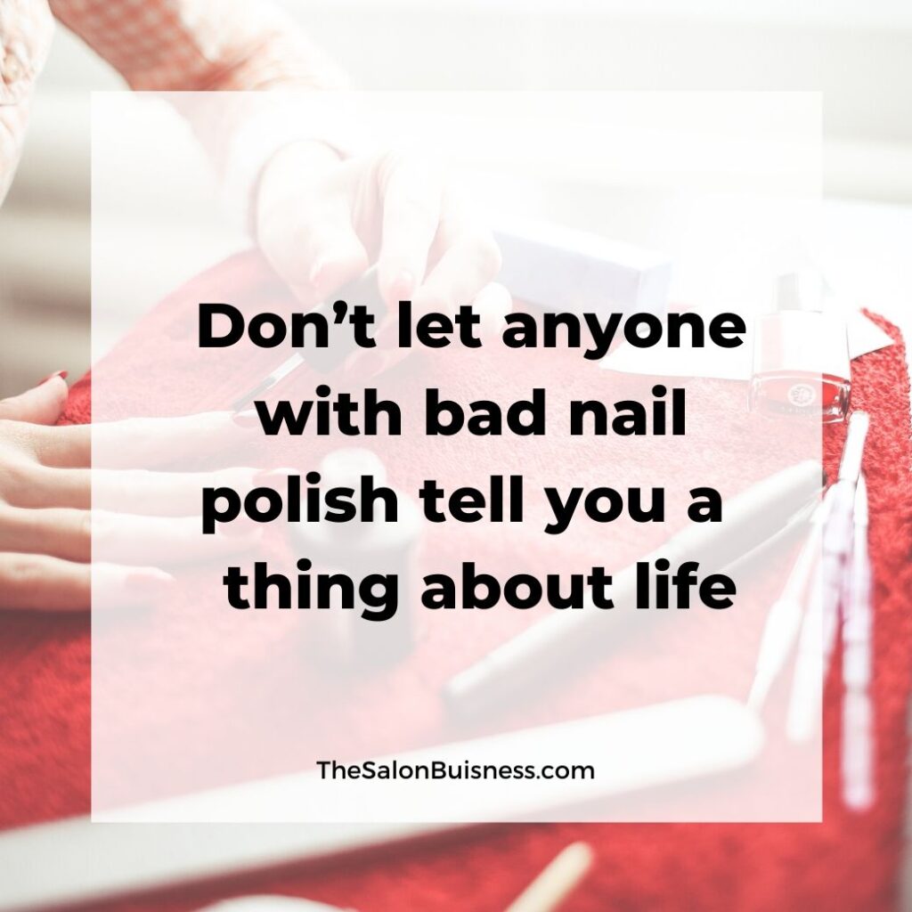 Bad nails funny nail quote - woman painting nails with red background
