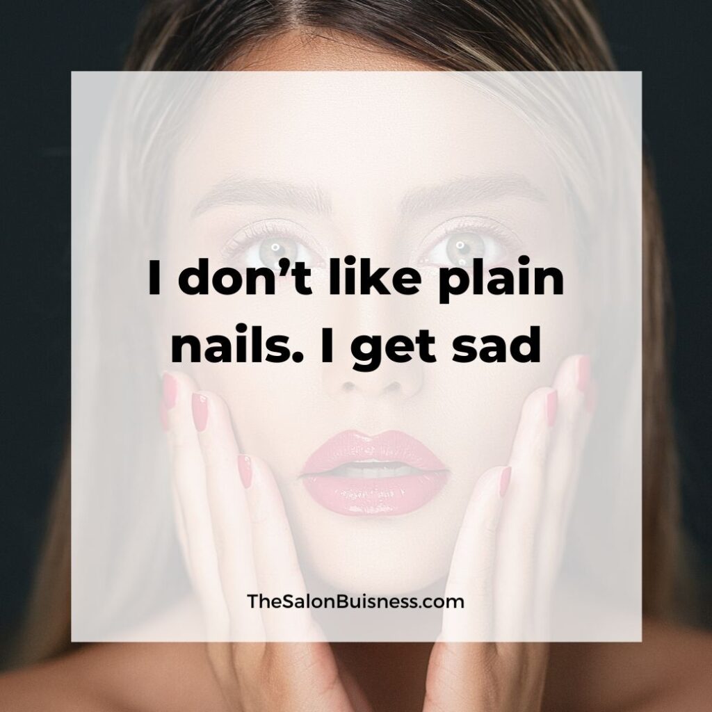 Funny nail quotes - plain nails woman with red nails, red lipstick and brown hair 