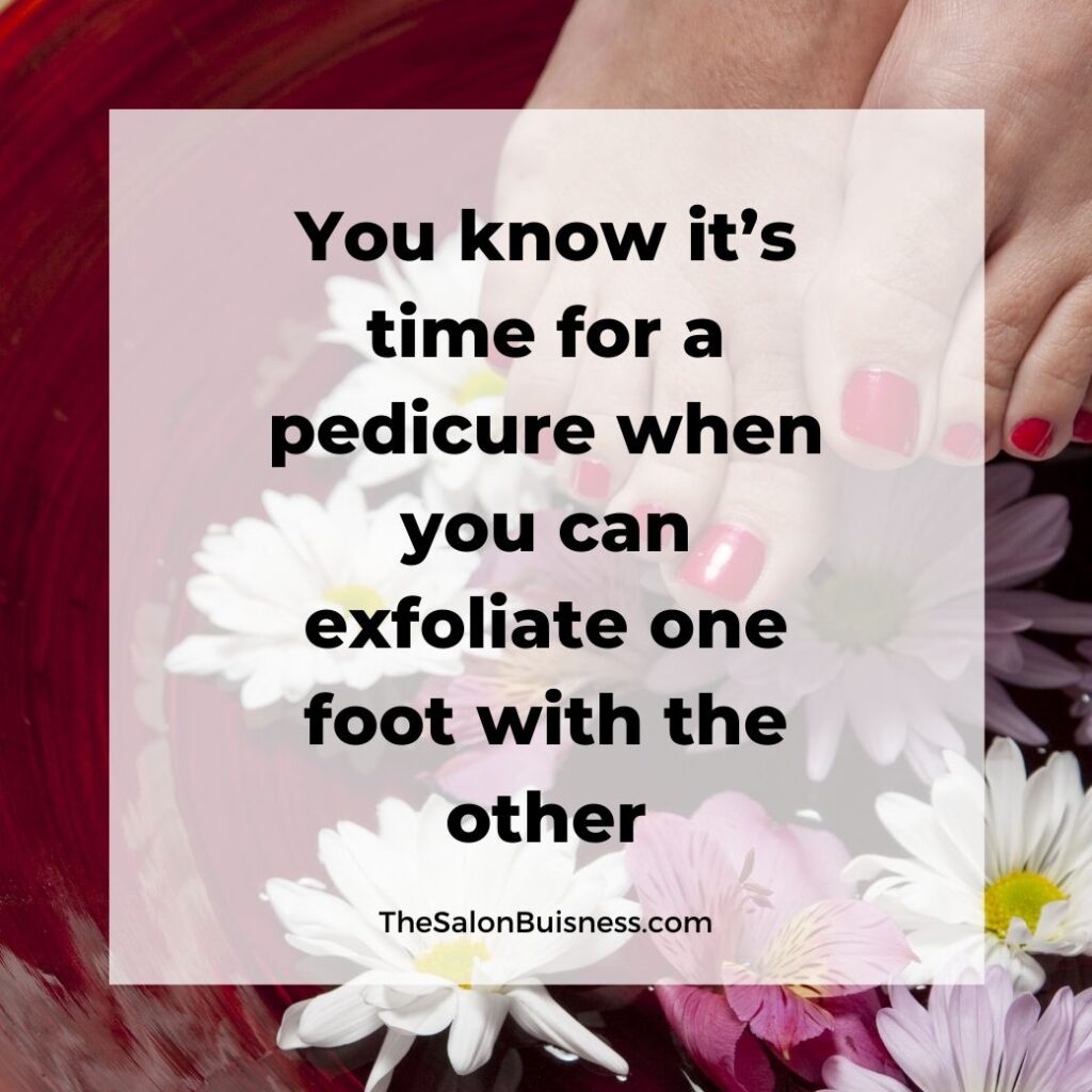 Funny pedicure quotes - woman with red toenails surrounded by water and flowers