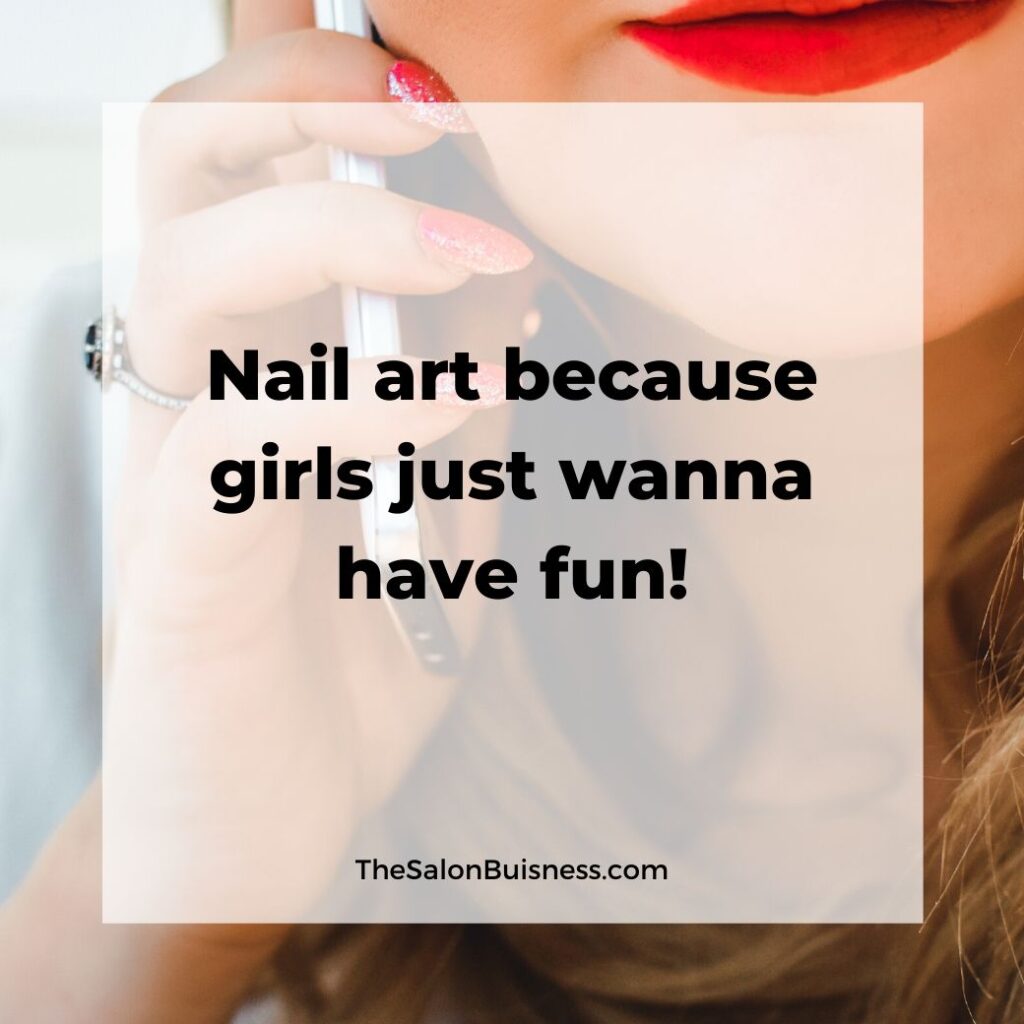 Girls just wanna havefun - nail quote 0 woman with red nails and lipsticks