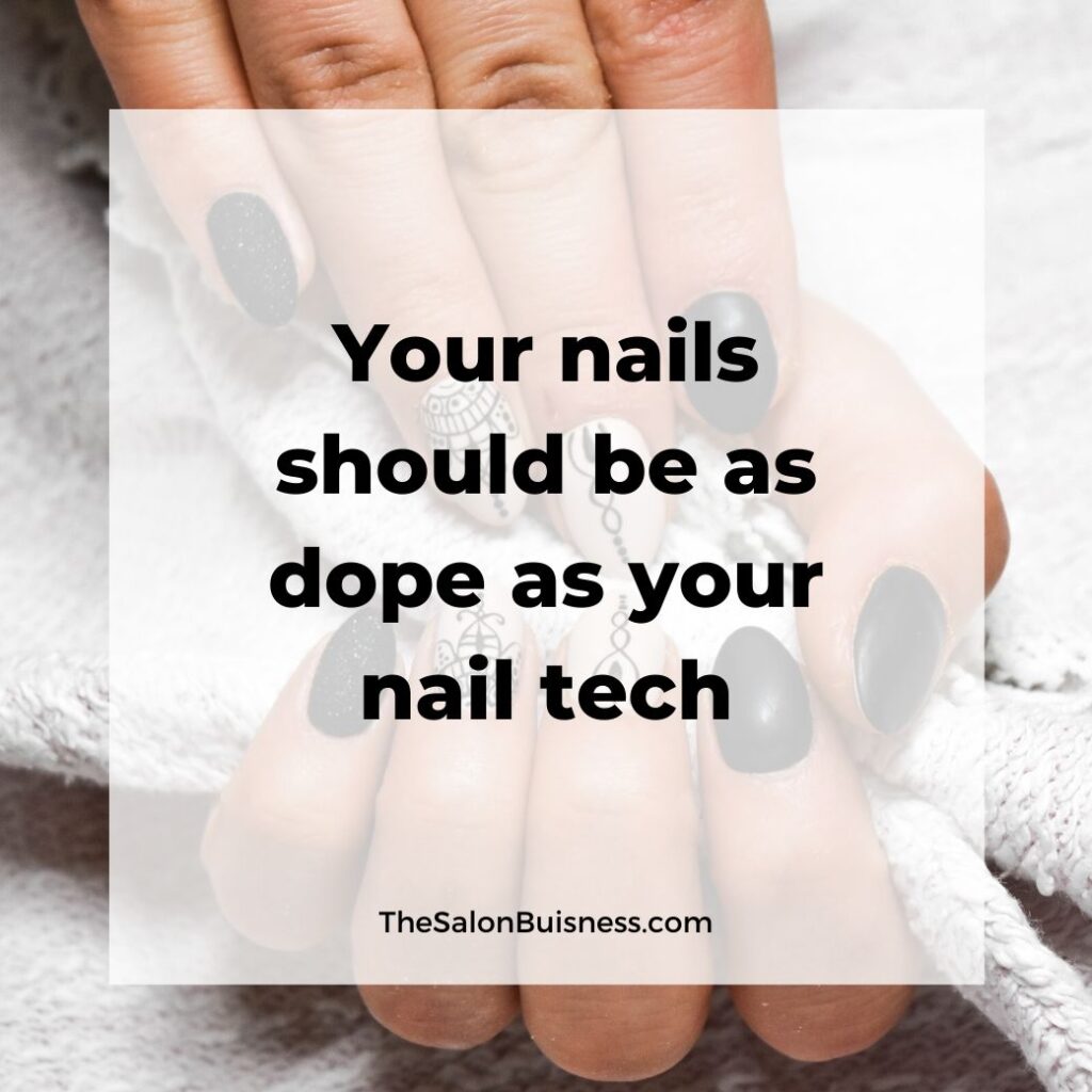 Inspirational nail quote - woman with brown & white nail art