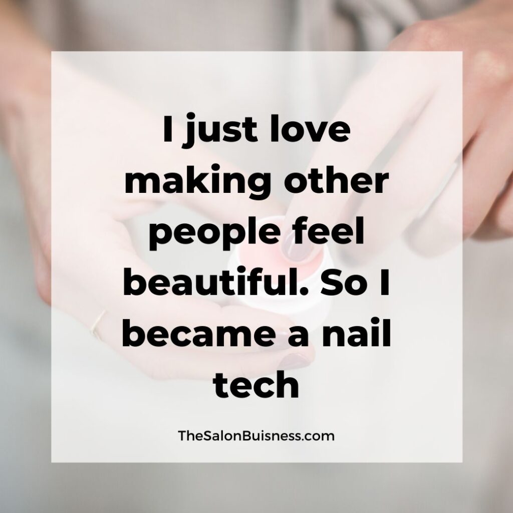 Inspirational nail tech quotes - woman holding lip balm