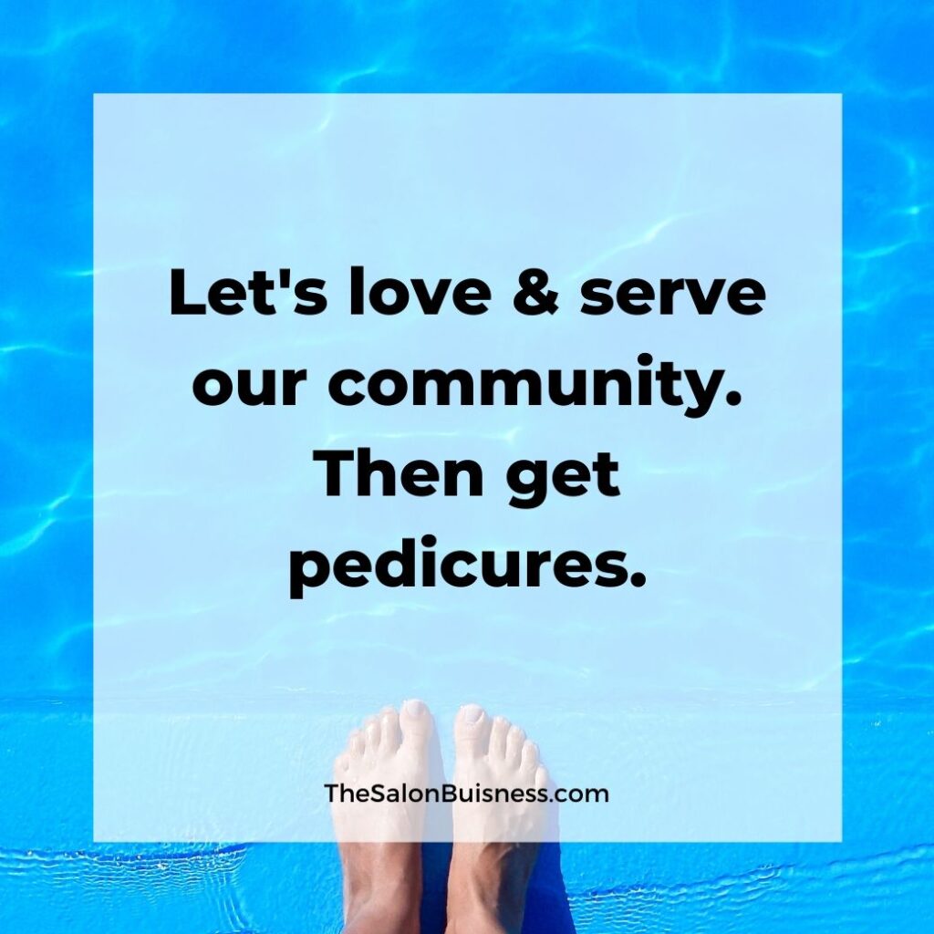 Motivational pedicure quote - woman standing over pool