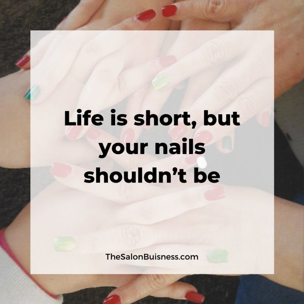 Short nail quote - relatable nail quotes - women with green and red nails holding hands