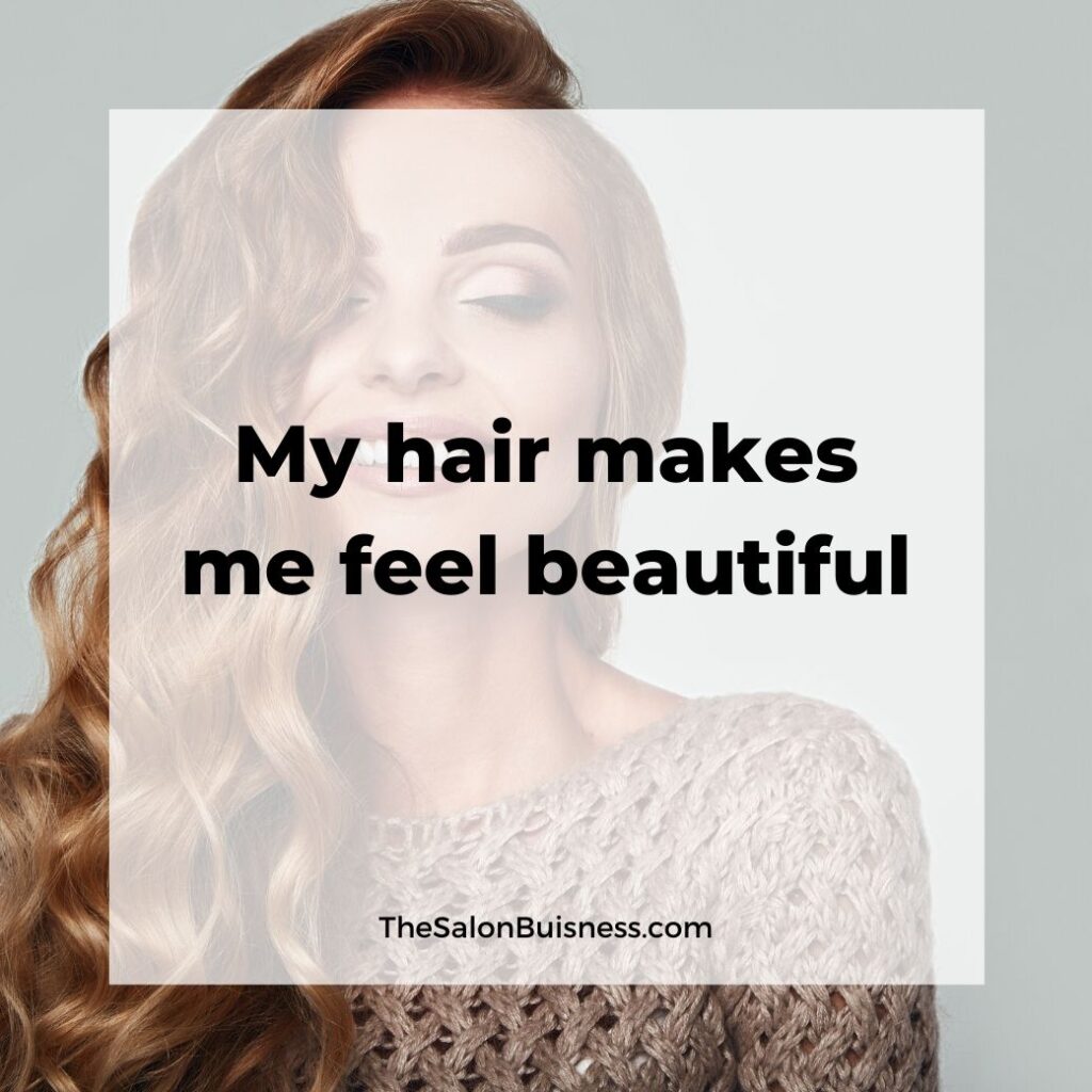 Beautiful hair quotes - smiling woman with long golden hairpin fancy sweater