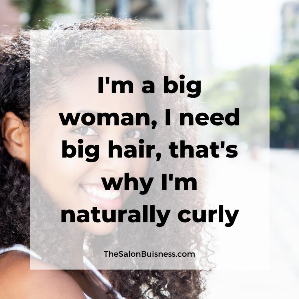 hair care quotes  -  woman with curly brown hair smiling