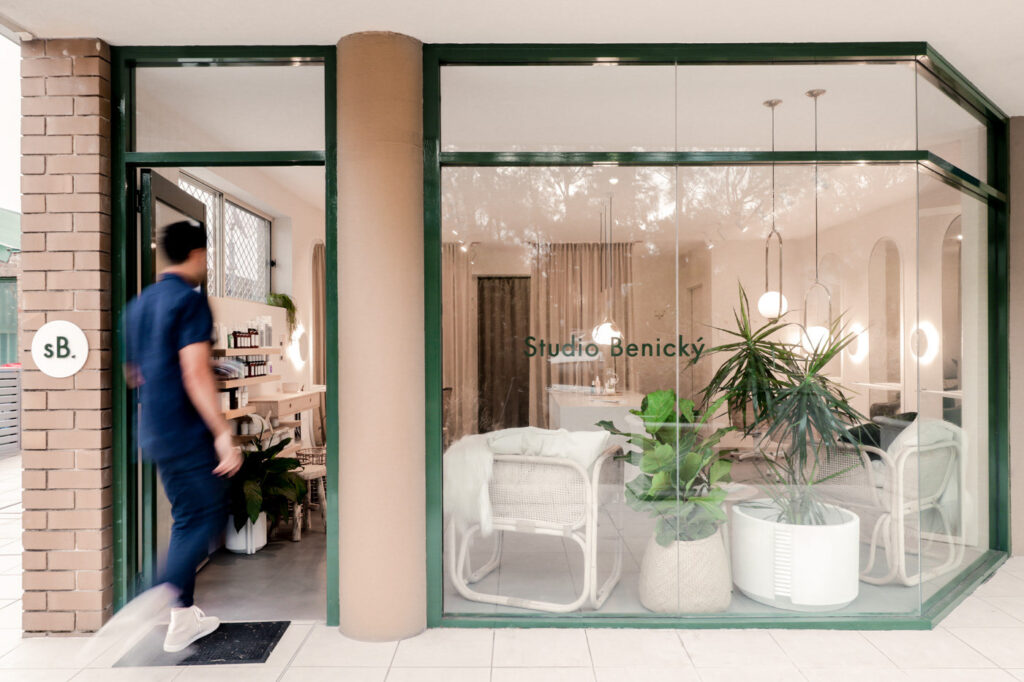 Pink salon window and entrance