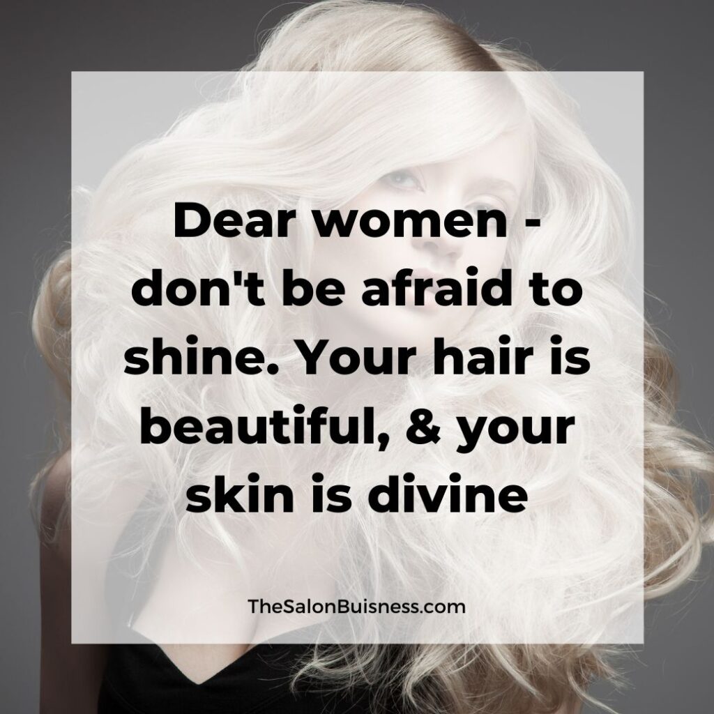 inspiring girls hair quotes & saying  -  woman with  wavy blonde hair where black low cut shirt