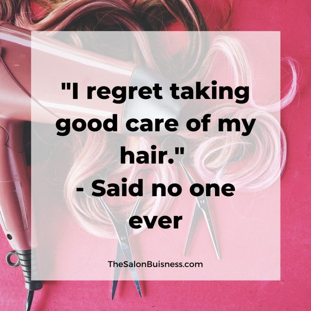 inspiring hair care quotes  - pink blow dryer, two pairs of scissors, & pink & brown intertwined extensions on table