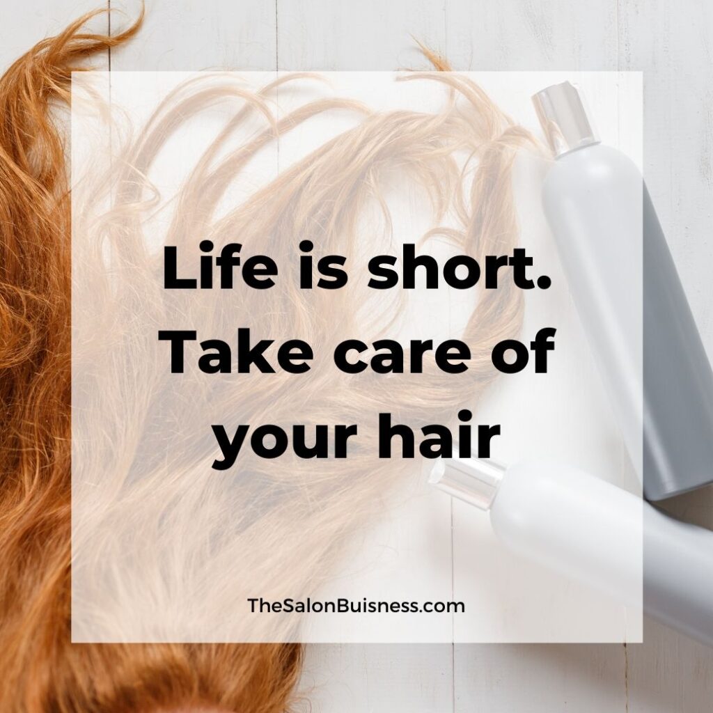 inspiring hair care quotes  - woman with ginger hair lying next to hair care bottles