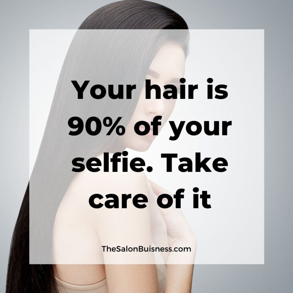 inspiring hair care quotes  - woman with long smooth black hair with hand on chest