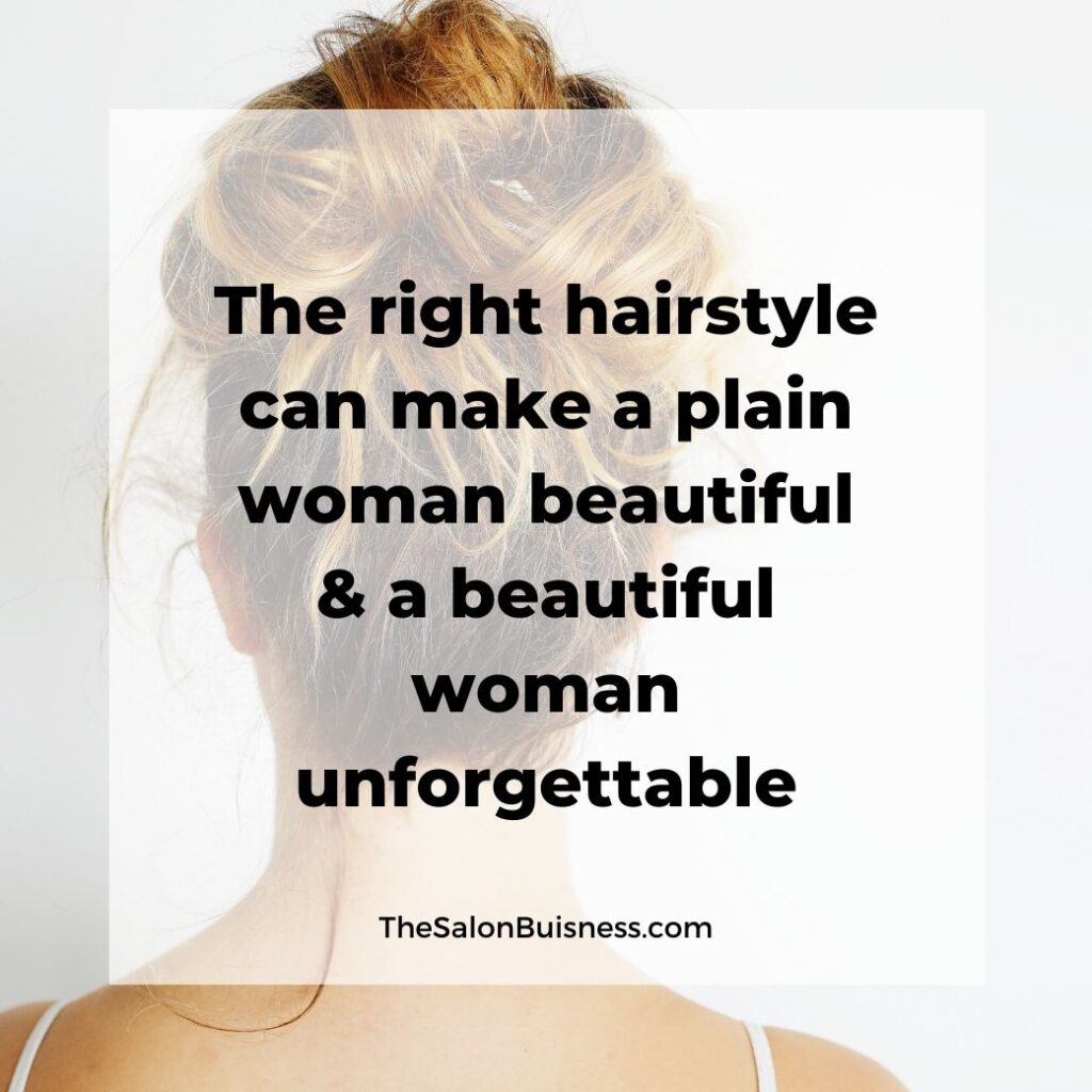 inspiring hairstyle quote - woman with messy bun - blonde hair with back facing us 