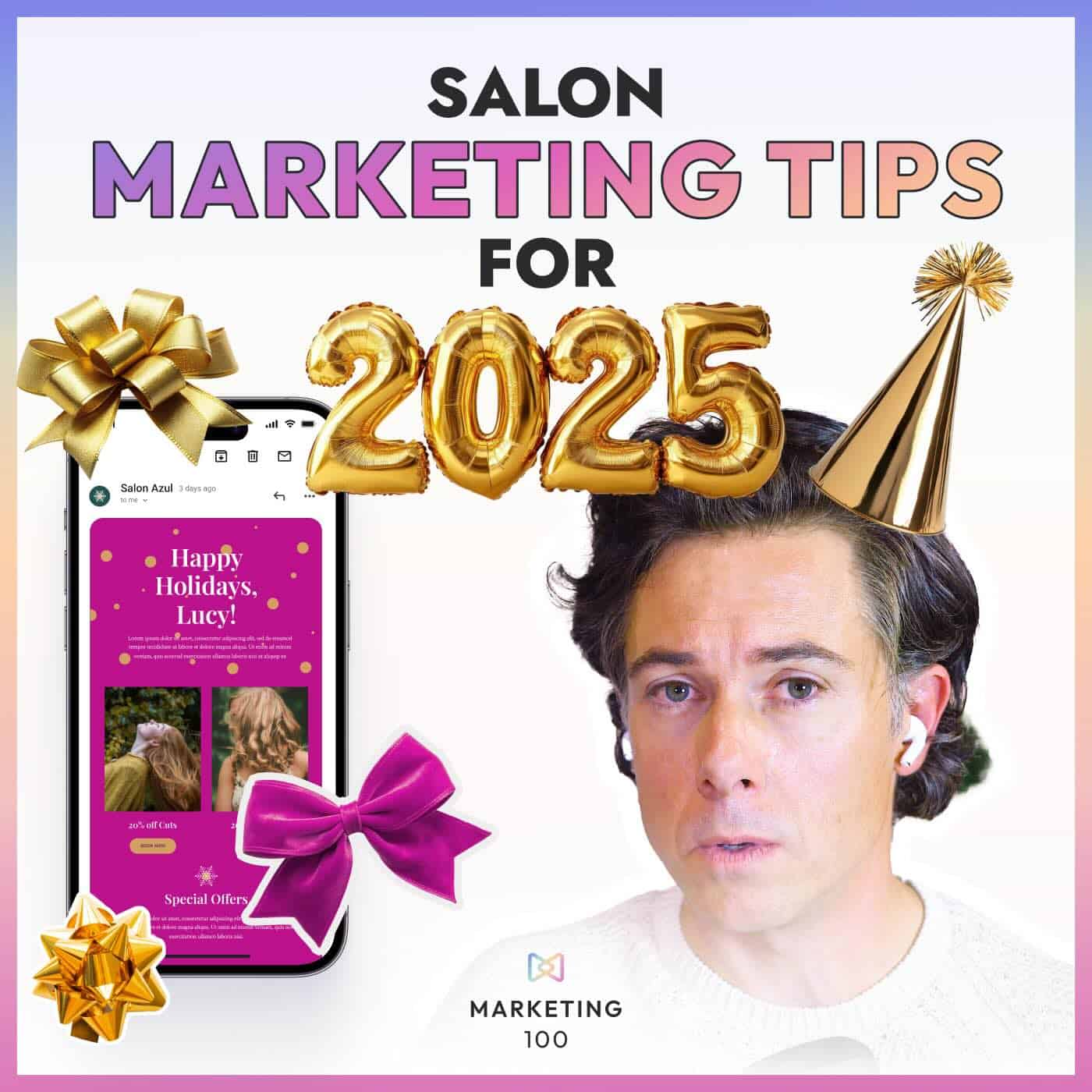 salon marketing tips for 2025 with a collage of images.