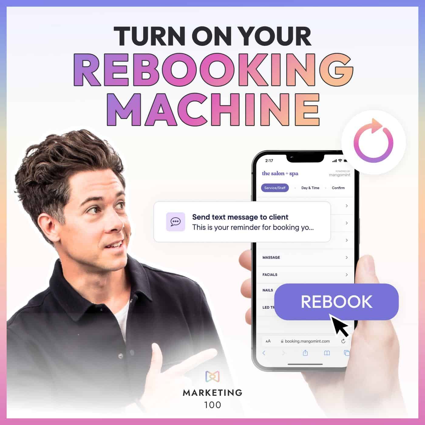 Graphic with the heading: Turn on your rebooking machine