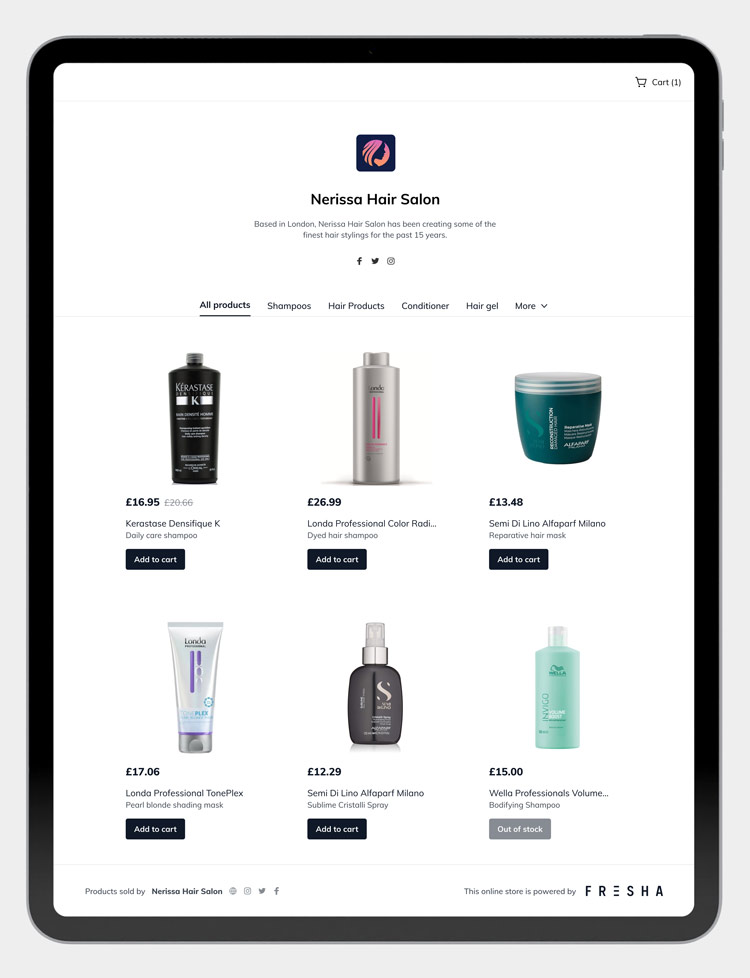 A screenshot example of Fresha Store for salons