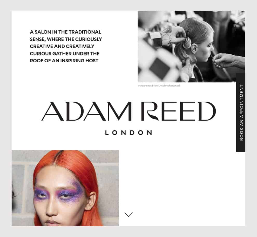 Adam Reed London Hair salon homepage design example