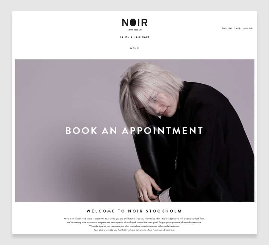 Noir Stockholm Hair salon website design example