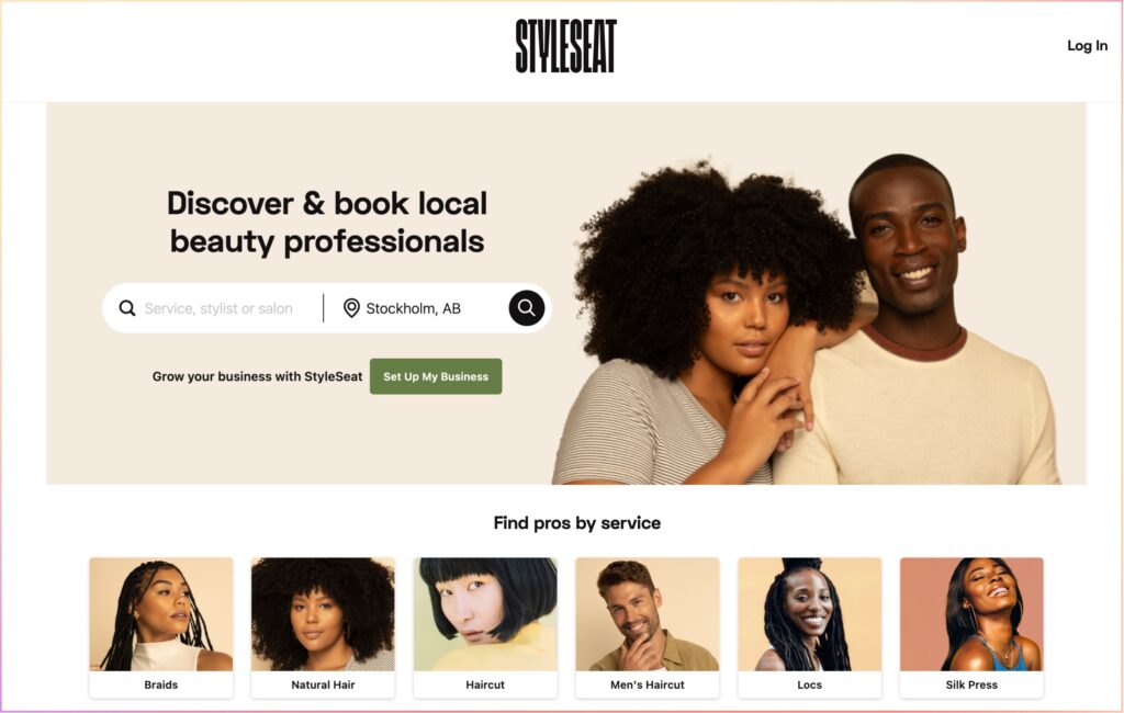 Screenshot of the Styleseat website