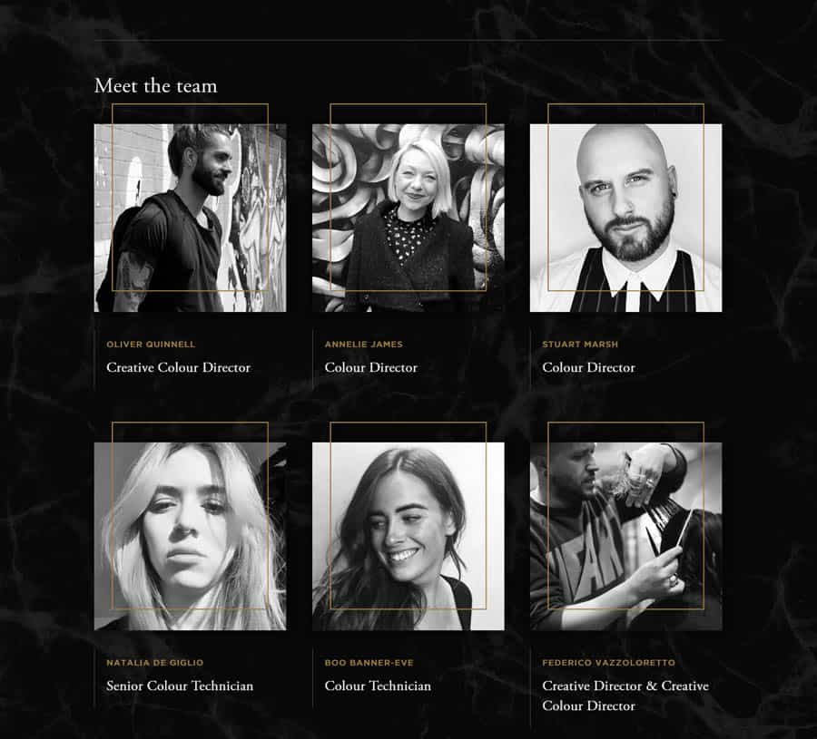 Taylor & Taylor - Hair salon website design example team page