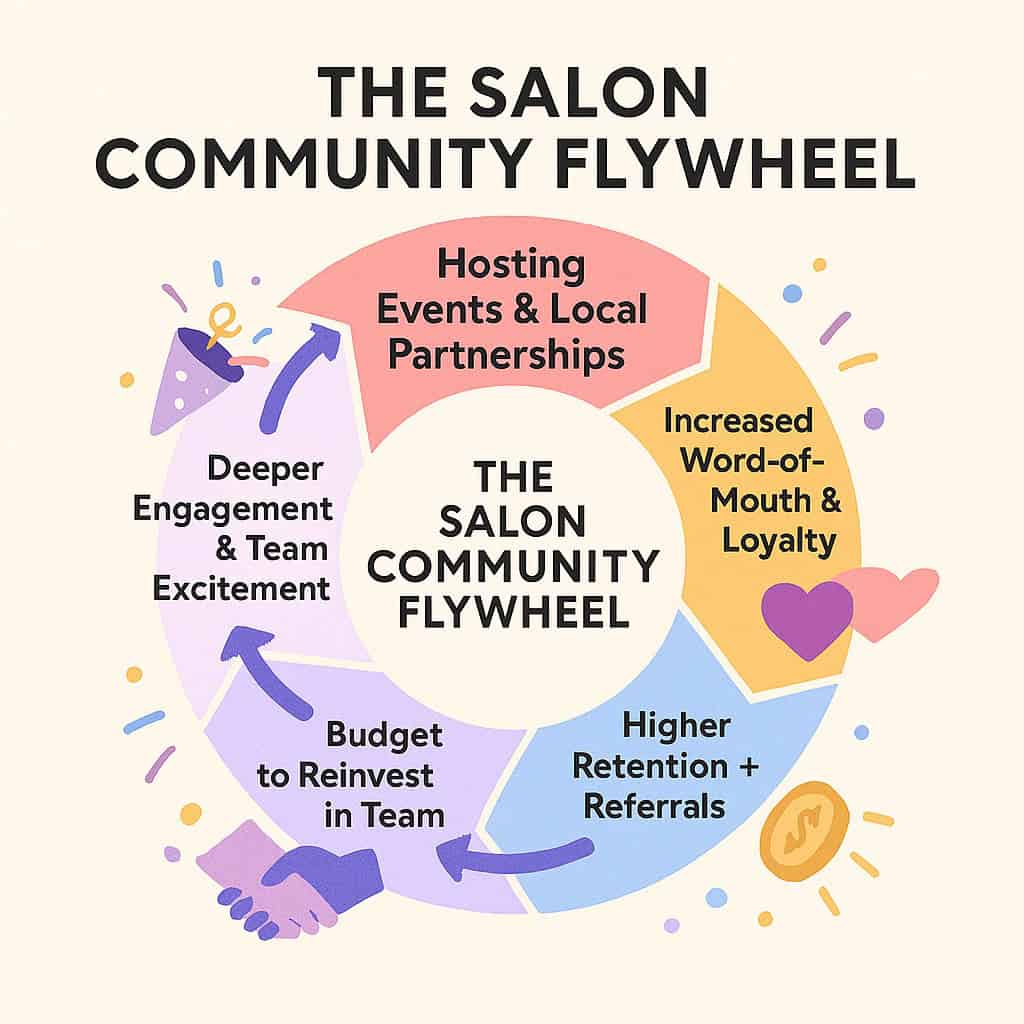 Infographic showing the salon community flywheel.