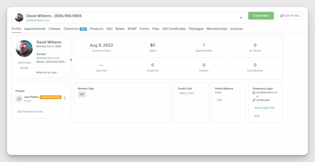 Screenshot of Vagaro client data dashboard