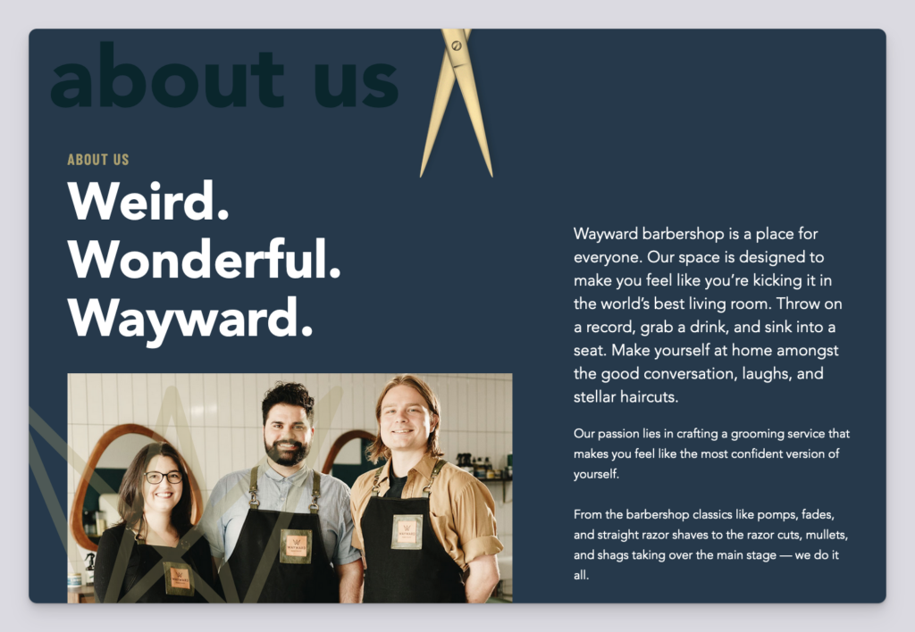 Wayward Barbershop website screenshot