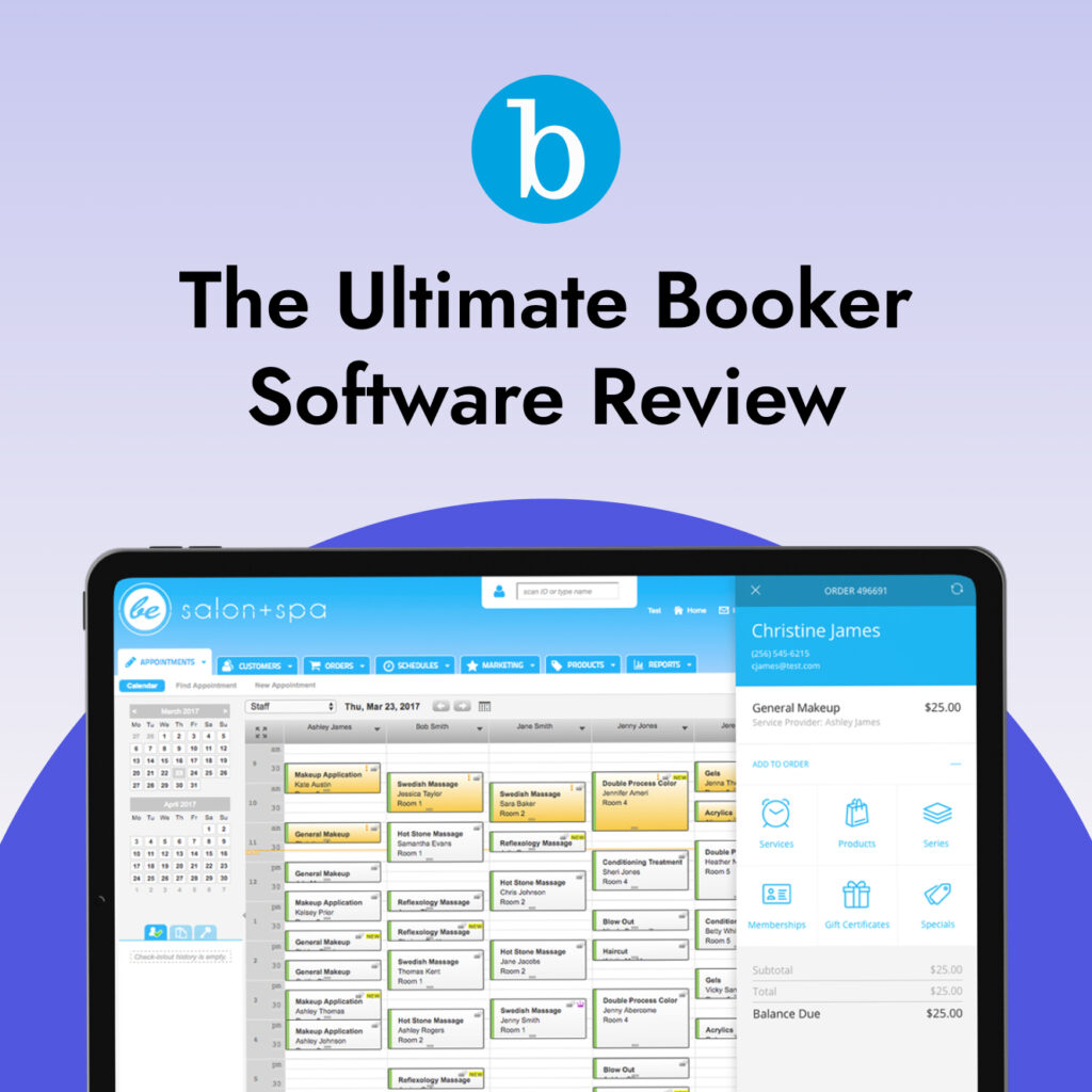 Booker desktop app interface on purple background