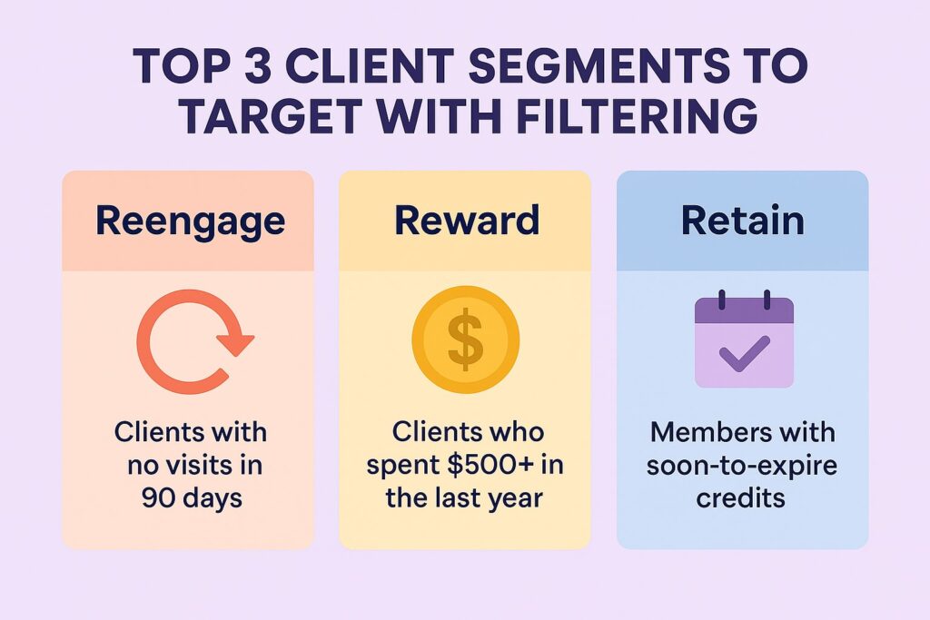 Infographic showing the top 3 client segments to target with filtering