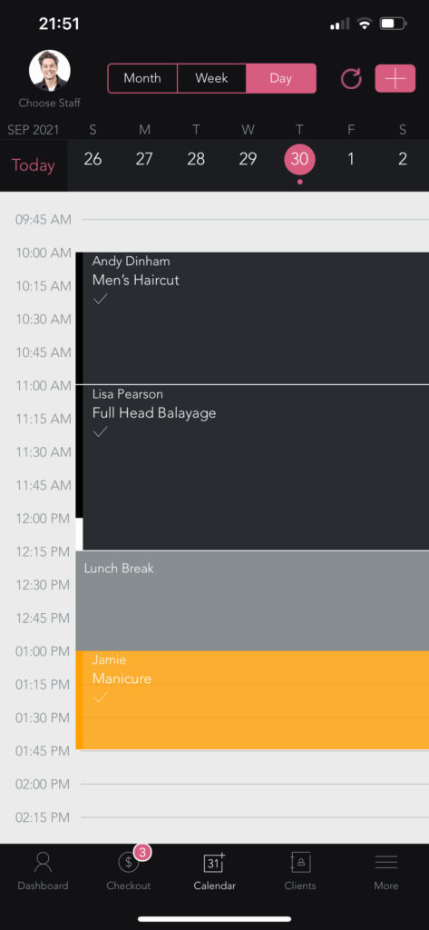 GlossGenius Day View Calendar