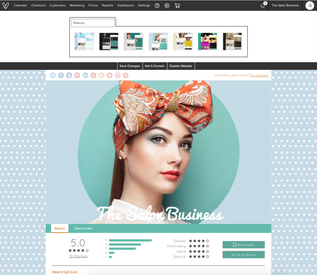 Vagaro website builder and salon templates