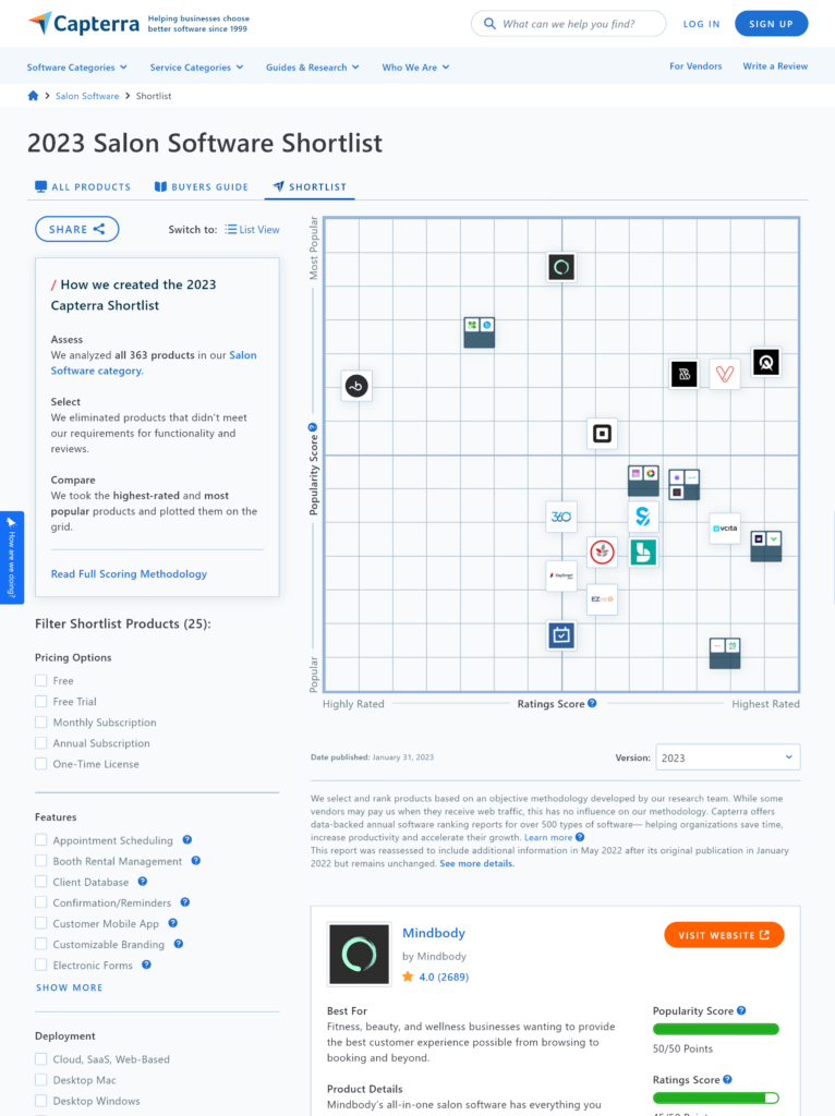 Capterra 2023 Salon Software Shortlist